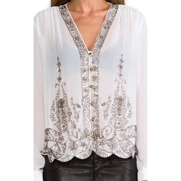 Revolve Plenty by Tracy Reese Embellished Swingly Blouse in Vanilla Beaded XS - Picture 17 of 17